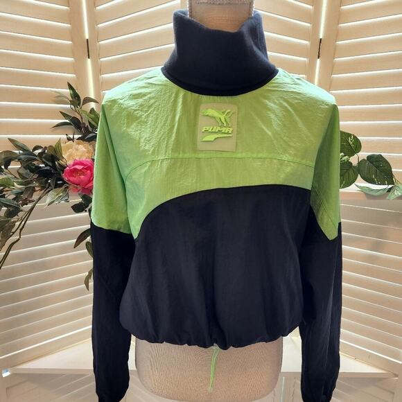 PUMA LIME GREEN/BLACK LIGHT WEIGHT TURTLENECK JACKET SIZE XS - Picture 1 of 7